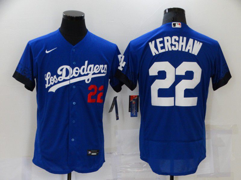 Men Los Angeles Dodgers #22 Kershaw Blue City Edition Elite Nike 2021 MLB Jersey